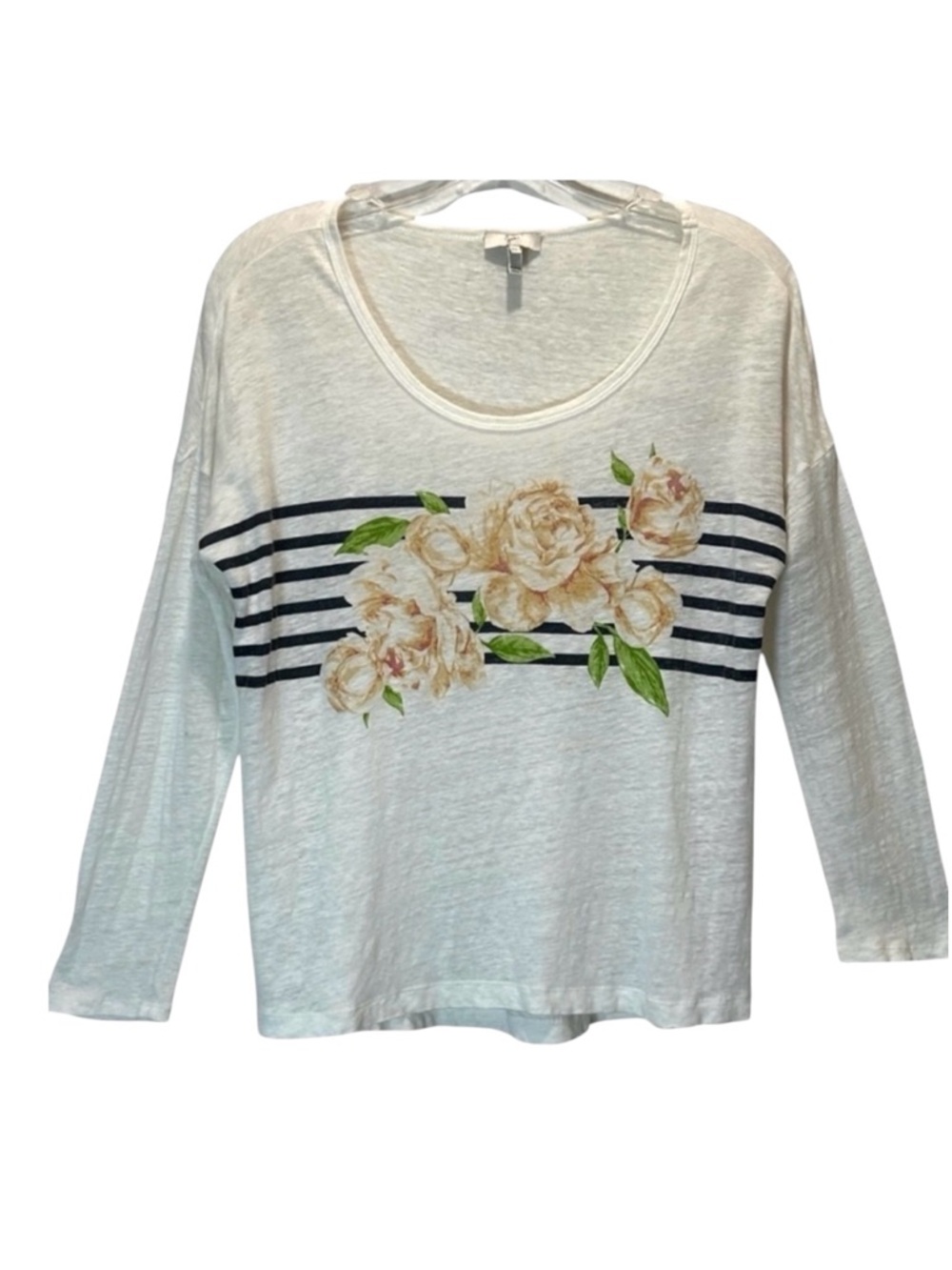 Joie Linen Jersey Ivory Long Sleeve Top Floral Print - Extra Small